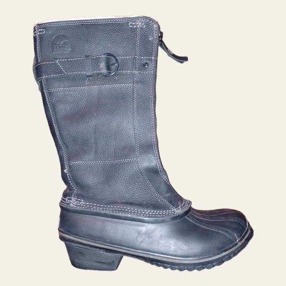 Sorel Winter Fancy Tall Women's SZ 8 Black Leather Boots NL2136-010 Zip Front - Picture 8 of 9